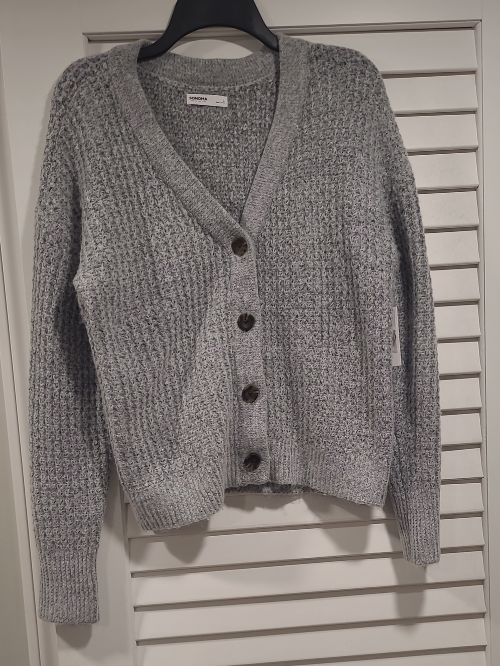 Sonoma Light Gray Waffle Knit Button-Front Cardigan